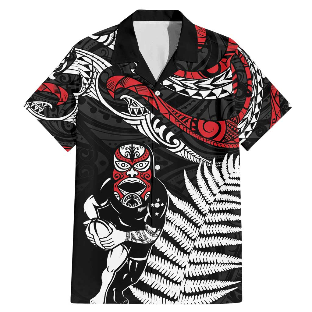 New Zealand Maori Rugby Personalised Family Matching Mermaid Dress and Hawaiian Shirt Ta Moko Silver Fern LT7 Dad's Shirt - Short Sleeve Black - Polynesian Pride