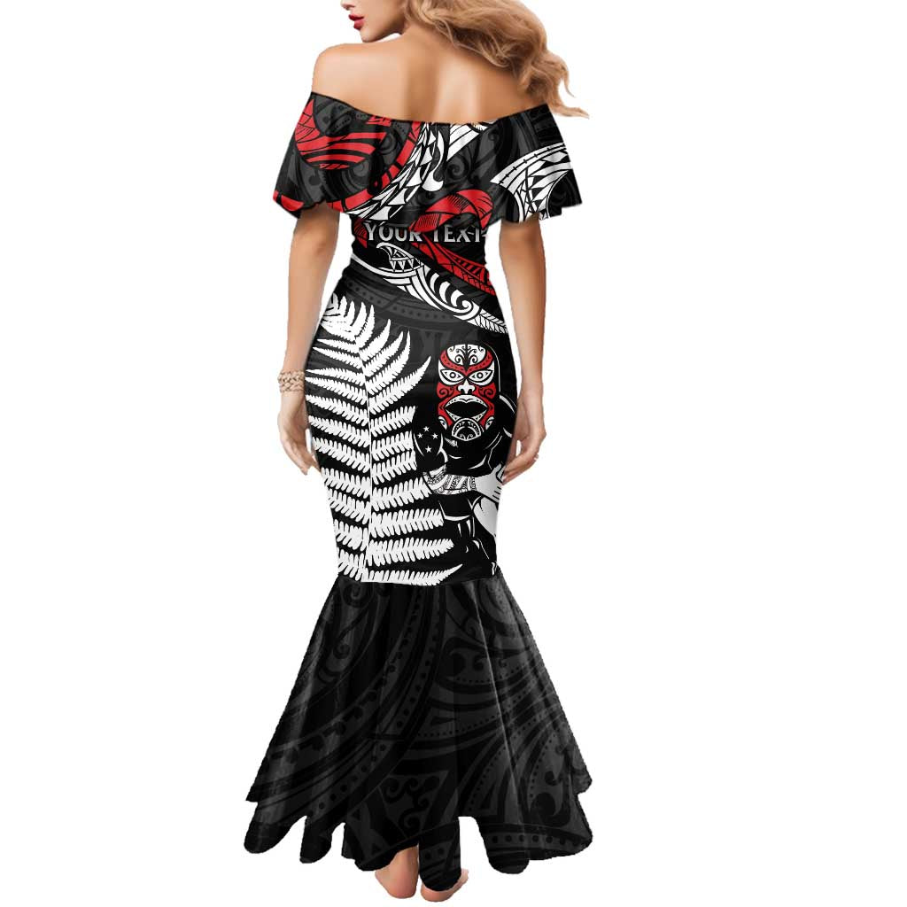 New Zealand Maori Rugby Personalised Family Matching Mermaid Dress and Hawaiian Shirt Ta Moko Silver Fern LT7 - Polynesian Pride