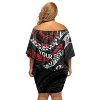 New Zealand Maori Rugby Personalised Family Matching Off Shoulder Short Dress and Hawaiian Shirt Ta Moko Silver Fern LT7 - Polynesian Pride