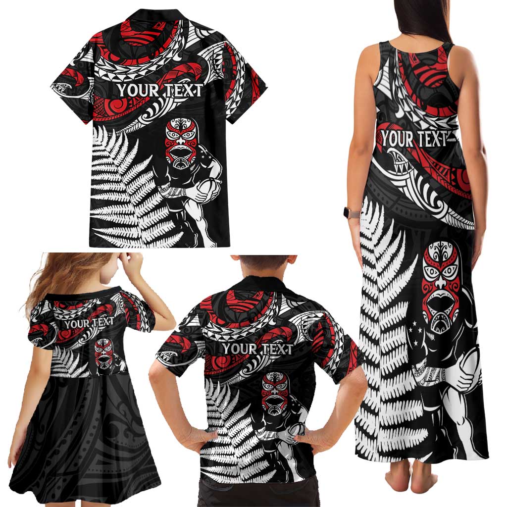 New Zealand Maori Rugby Personalised Family Matching Tank Maxi Dress and Hawaiian Shirt Ta Moko Silver Fern LT7 - Polynesian Pride