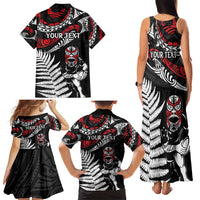 New Zealand Maori Rugby Personalised Family Matching Tank Maxi Dress and Hawaiian Shirt Ta Moko Silver Fern LT7 - Polynesian Pride