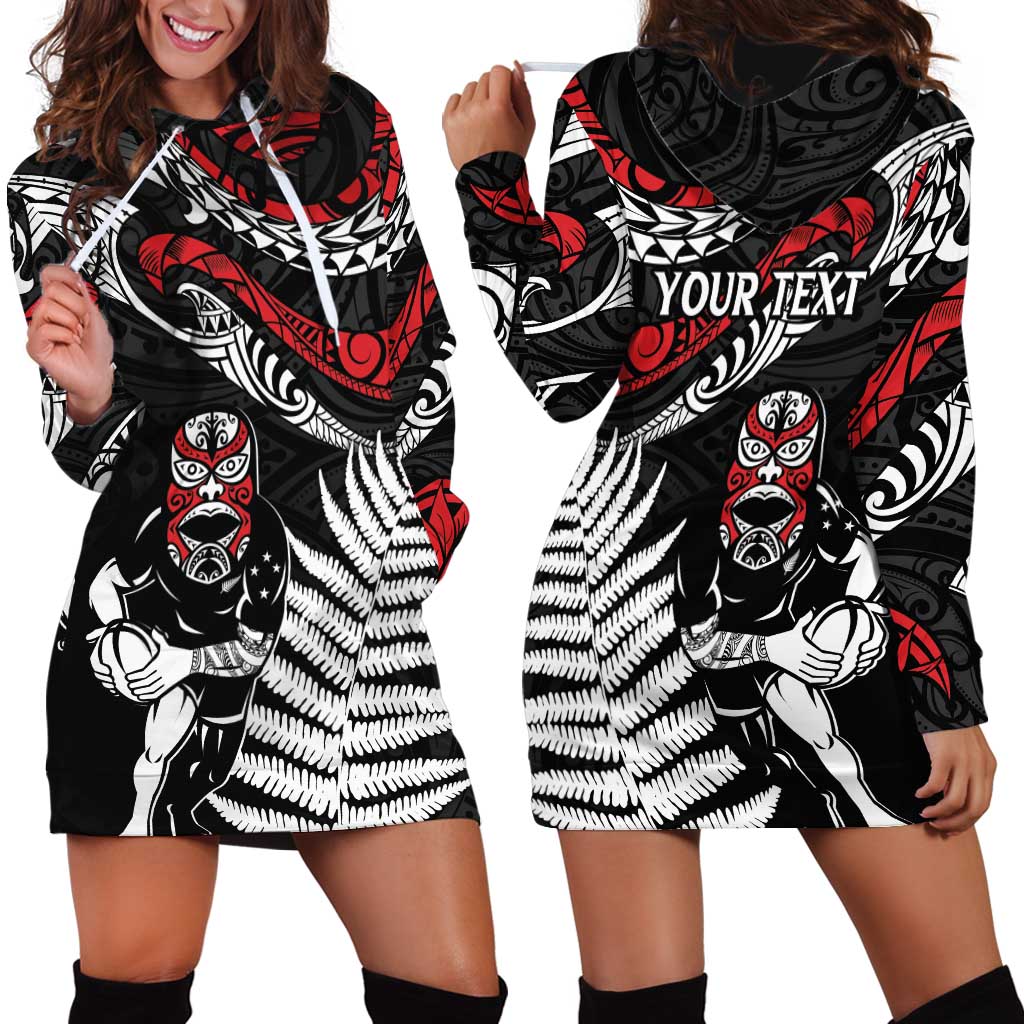 New Zealand Maori Rugby Personalised Hoodie Dress Ta Moko Silver Fern LT7 - Polynesian Pride