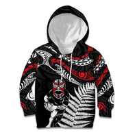 New Zealand Maori Rugby Personalised Kid Hoodie Ta Moko Silver Fern LT7 Hoodie Black - Polynesian Pride