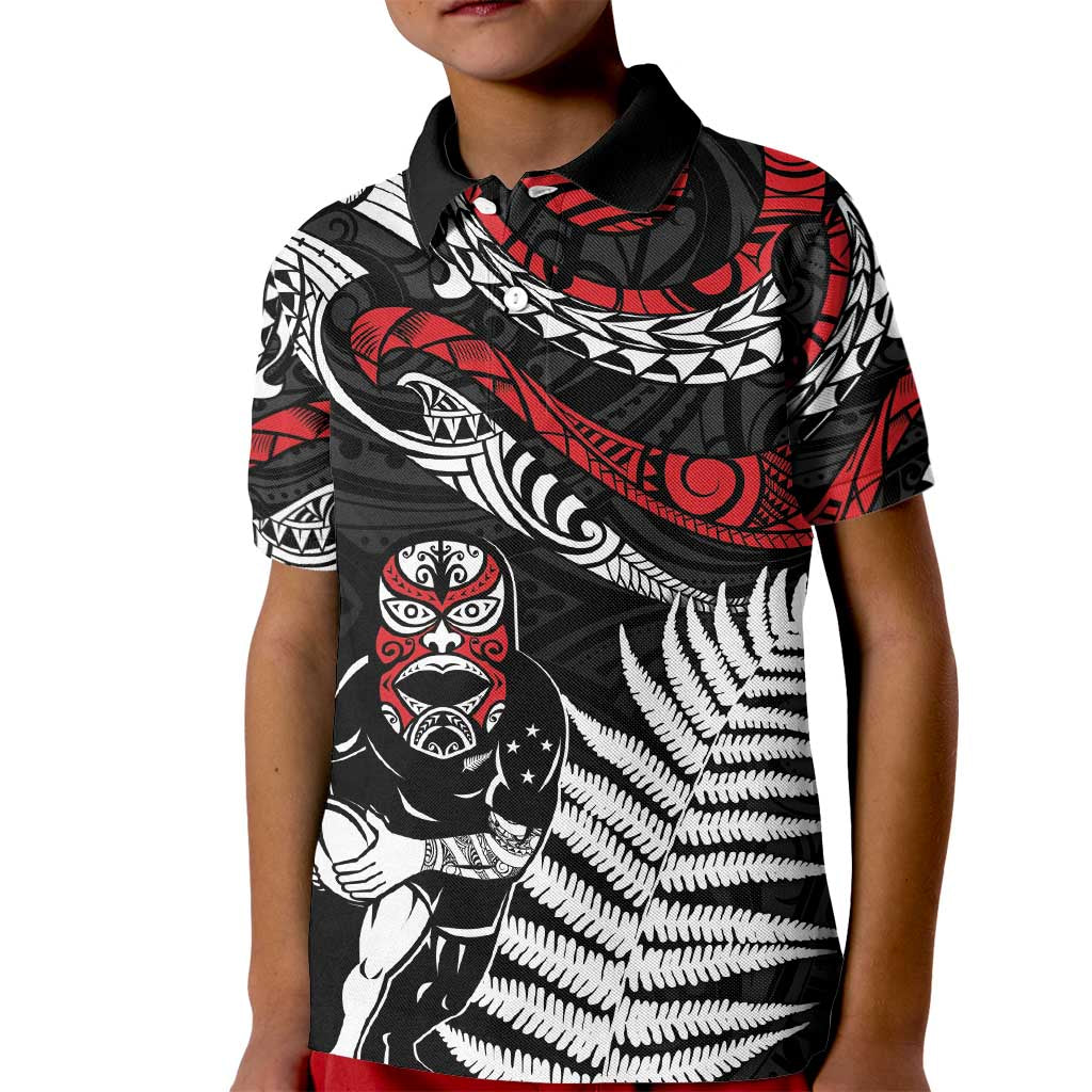 New Zealand Maori Rugby Personalised Kid Polo Shirt Ta Moko Silver Fern LT7 Kid Black - Polynesian Pride