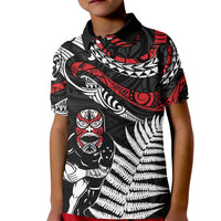 New Zealand Maori Rugby Personalised Kid Polo Shirt Ta Moko Silver Fern LT7 Kid Black - Polynesian Pride