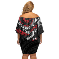 New Zealand Maori Rugby Personalised Off Shoulder Short Dress Ta Moko Silver Fern LT7 - Polynesian Pride