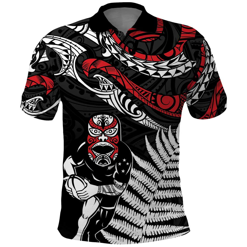 New Zealand Maori Rugby Personalised Polo Shirt Ta Moko Silver Fern LT7 Black - Polynesian Pride