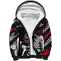 New Zealand Maori Rugby Personalised Sherpa Hoodie Ta Moko Silver Fern LT7 Unisex Black - Polynesian Pride