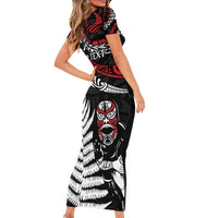 New Zealand Maori Rugby Personalised Short Sleeve Bodycon Dress Ta Moko Silver Fern LT7 - Polynesian Pride