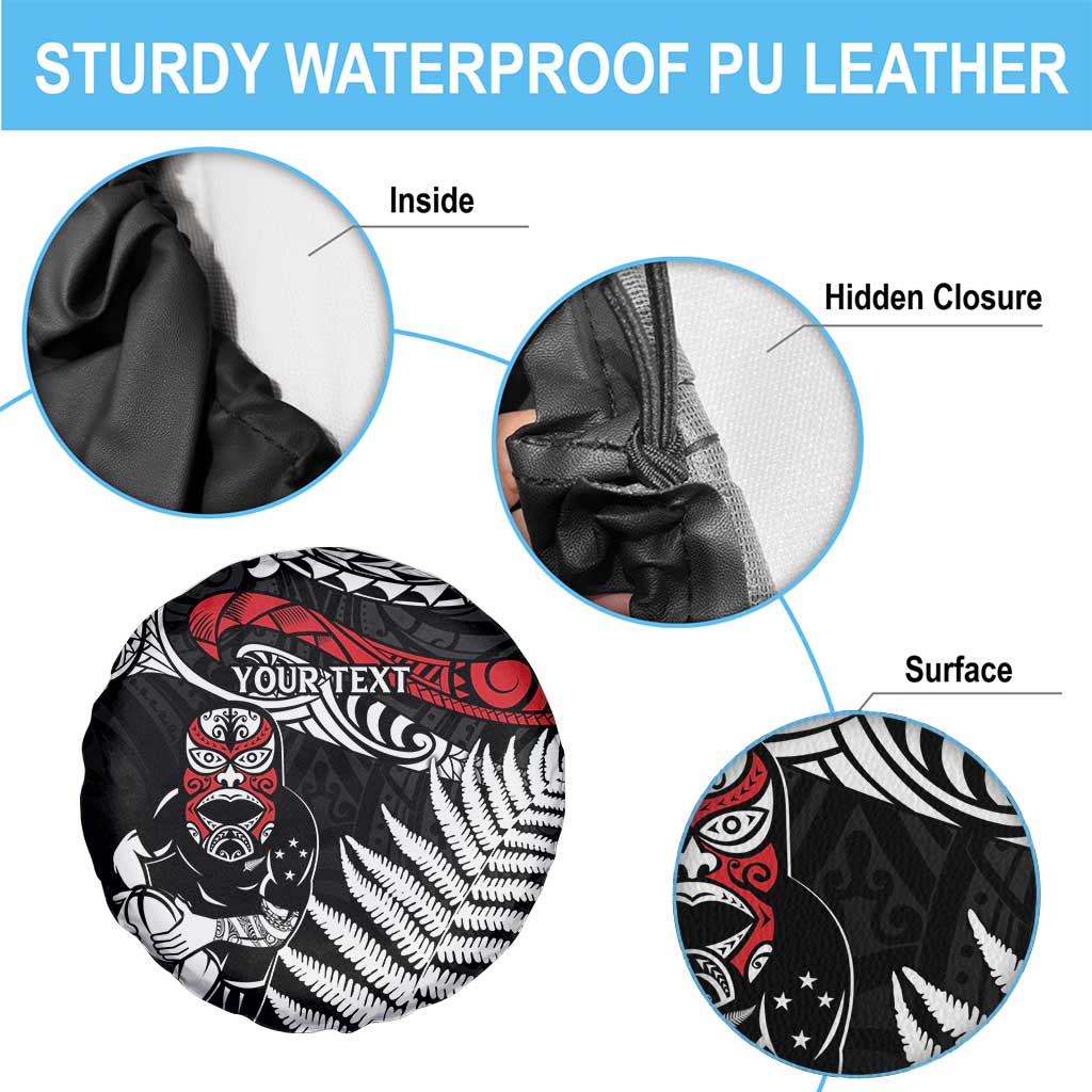 New Zealand Maori Rugby Personalised Spare Tire Cover Ta Moko Silver Fern LT7 - Polynesian Pride