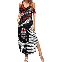 New Zealand Maori Rugby Personalised Summer Maxi Dress Ta Moko Silver Fern LT7 Women Black - Polynesian Pride