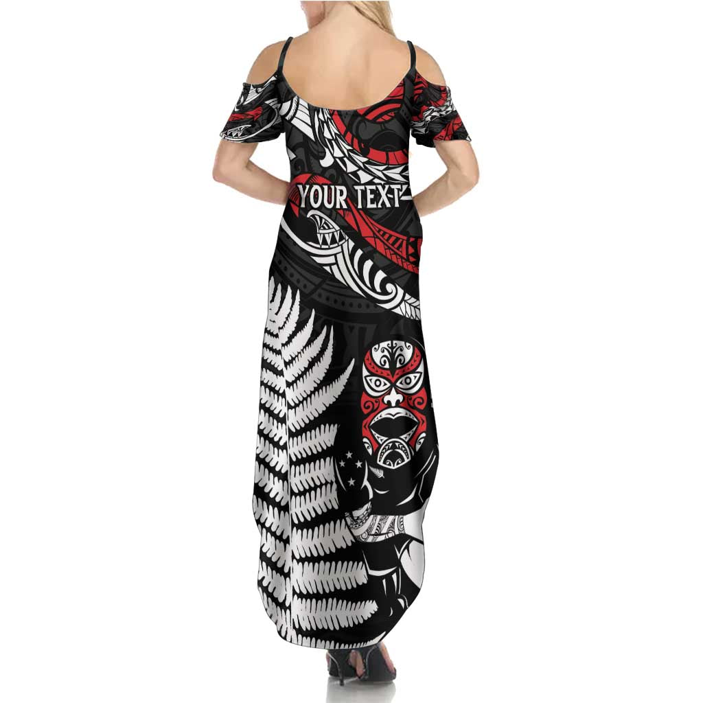 New Zealand Maori Rugby Personalised Summer Maxi Dress Ta Moko Silver Fern LT7 - Polynesian Pride
