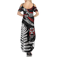 New Zealand Maori Rugby Personalised Summer Maxi Dress Ta Moko Silver Fern LT7 - Polynesian Pride