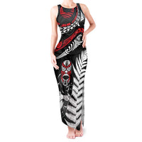 New Zealand Maori Rugby Personalised Tank Maxi Dress Ta Moko Silver Fern LT7 Women Black - Polynesian Pride