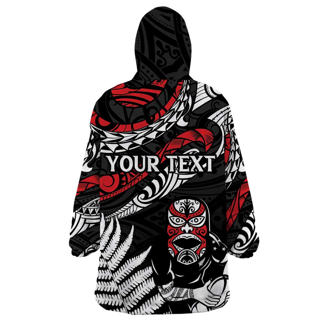 New Zealand Maori Rugby Personalised Wearable Blanket Hoodie Ta Moko Silver Fern LT7 - Polynesian Pride