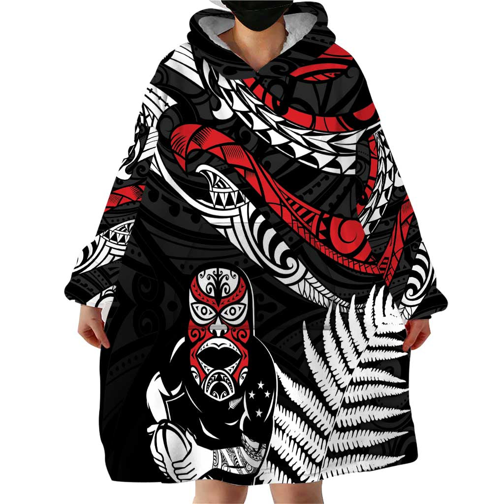 New Zealand Maori Rugby Personalised Wearable Blanket Hoodie Ta Moko Silver Fern LT7 - Polynesian Pride