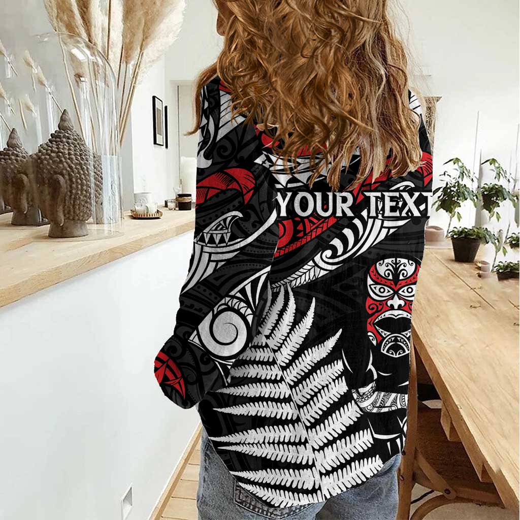 New Zealand Maori Rugby Personalised Women Casual Shirt Ta Moko Silver Fern LT7 - Polynesian Pride