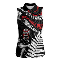 New Zealand Maori Rugby Personalised Women Sleeveless Polo Shirt Ta Moko Silver Fern LT7 Female Black - Polynesian Pride