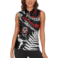 New Zealand Maori Rugby Personalised Women Sleeveless Polo Shirt Ta Moko Silver Fern LT7 - Polynesian Pride