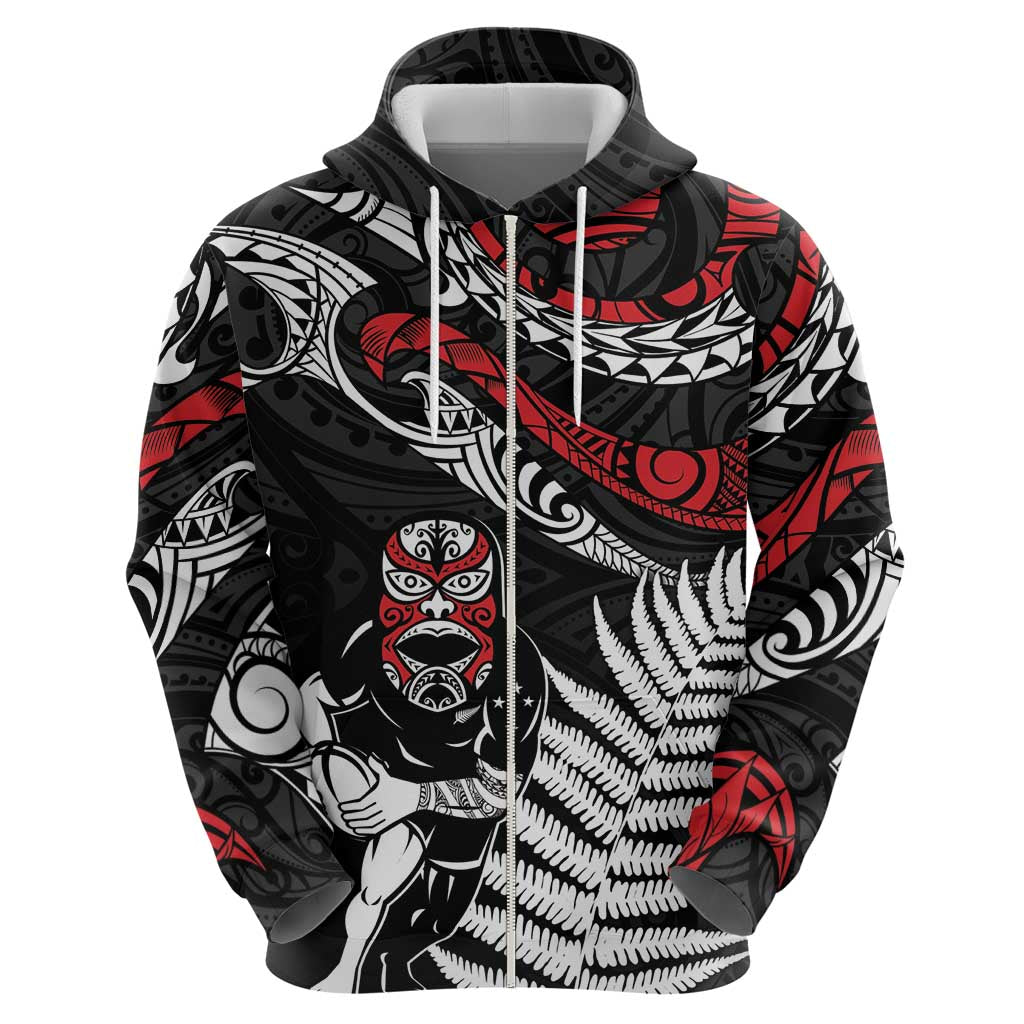 New Zealand Maori Rugby Personalised Zip Hoodie Ta Moko Silver Fern LT7 - Polynesian Pride