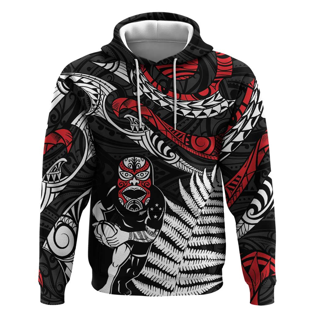 New Zealand Maori Rugby Personalised Zip Hoodie Ta Moko Silver Fern LT7 Pullover Hoodie Black - Polynesian Pride