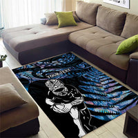 New Zealand Maori Rugby Personalised Area Rug Ta Moko Silver Fern - Paua Blue LT7 - Polynesian Pride