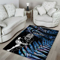 New Zealand Maori Rugby Personalised Area Rug Ta Moko Silver Fern - Paua Blue LT7 - Polynesian Pride