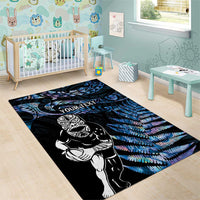 New Zealand Maori Rugby Personalised Area Rug Ta Moko Silver Fern - Paua Blue LT7 - Polynesian Pride