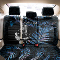 New Zealand Maori Rugby Personalised Back Car Seat Cover Ta Moko Silver Fern - Paua Blue LT7 - Polynesian Pride