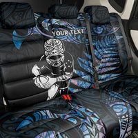 New Zealand Maori Rugby Personalised Back Car Seat Cover Ta Moko Silver Fern - Paua Blue LT7 - Polynesian Pride