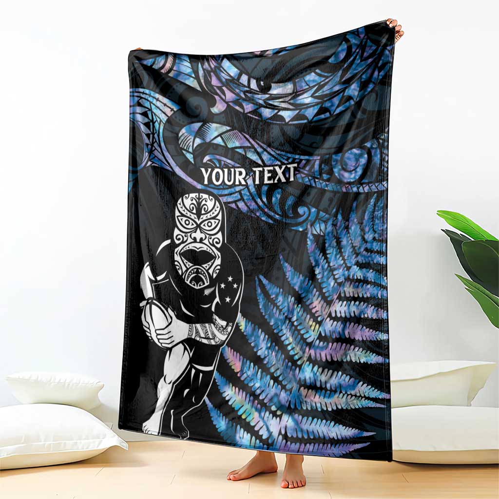 New Zealand Maori Rugby Personalised Blanket Ta Moko Silver Fern - Paua Blue LT7 - Polynesian Pride