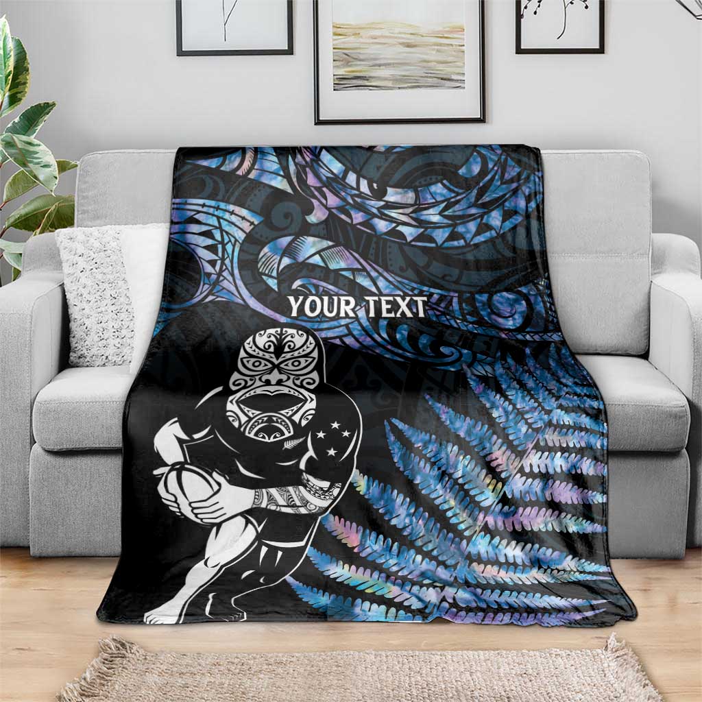 New Zealand Maori Rugby Personalised Blanket Ta Moko Silver Fern - Paua Blue LT7 - Polynesian Pride