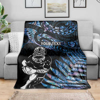 New Zealand Maori Rugby Personalised Blanket Ta Moko Silver Fern - Paua Blue LT7 - Polynesian Pride