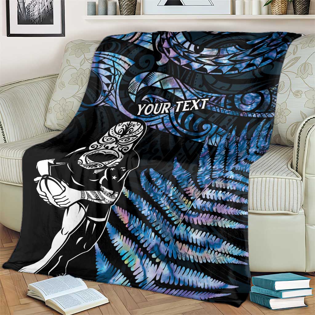New Zealand Maori Rugby Personalised Blanket Ta Moko Silver Fern - Paua Blue LT7 - Polynesian Pride