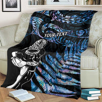 New Zealand Maori Rugby Personalised Blanket Ta Moko Silver Fern - Paua Blue LT7 - Polynesian Pride
