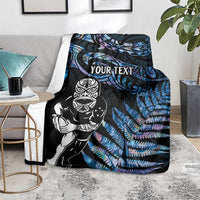 New Zealand Maori Rugby Personalised Blanket Ta Moko Silver Fern - Paua Blue LT7 - Polynesian Pride