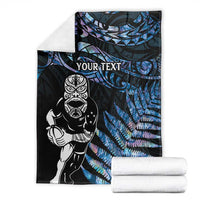 New Zealand Maori Rugby Personalised Blanket Ta Moko Silver Fern - Paua Blue LT7 - Polynesian Pride