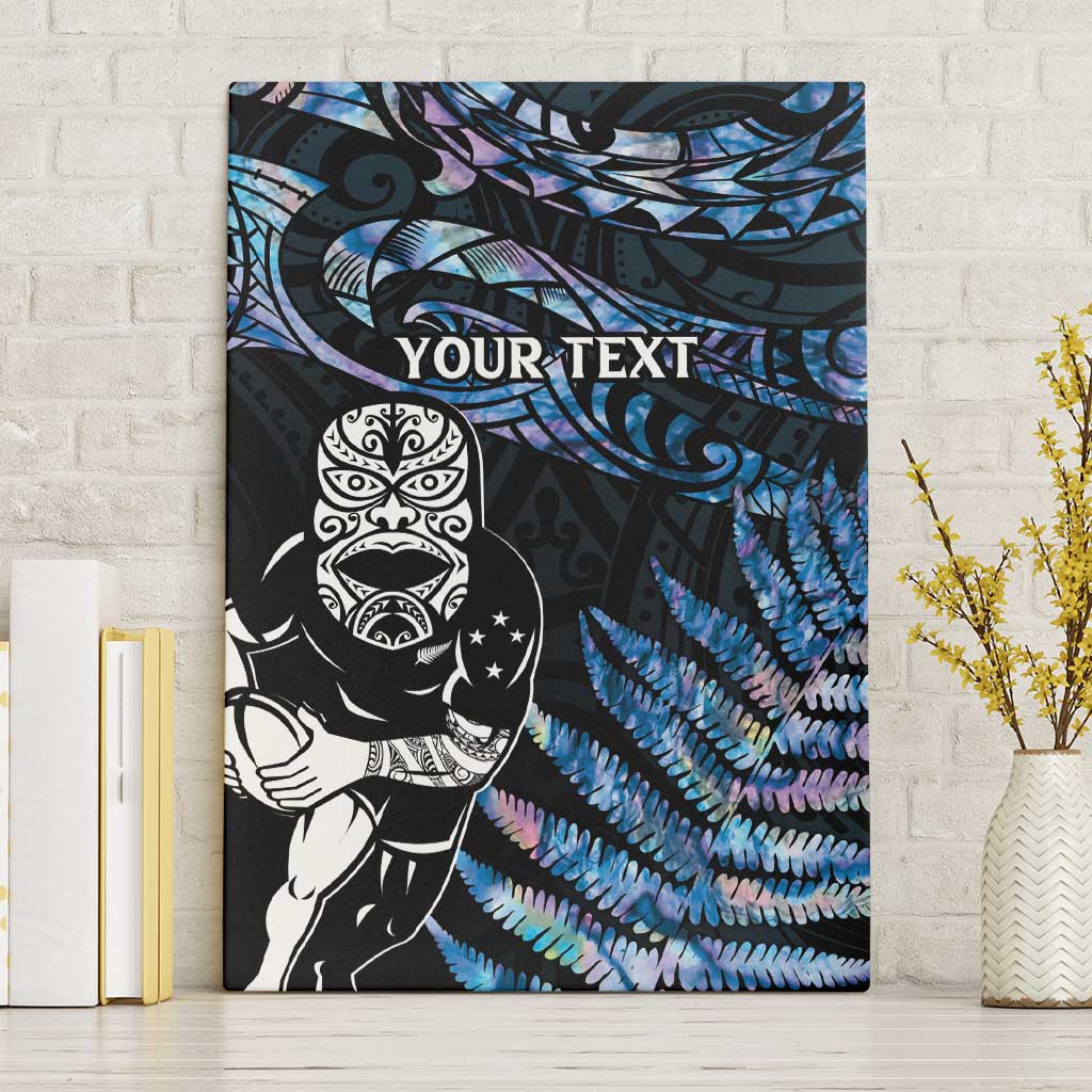 New Zealand Maori Rugby Personalised Canvas Wall Art Ta Moko Silver Fern - Paua Blue LT7 Without Frame Blue - Polynesian Pride