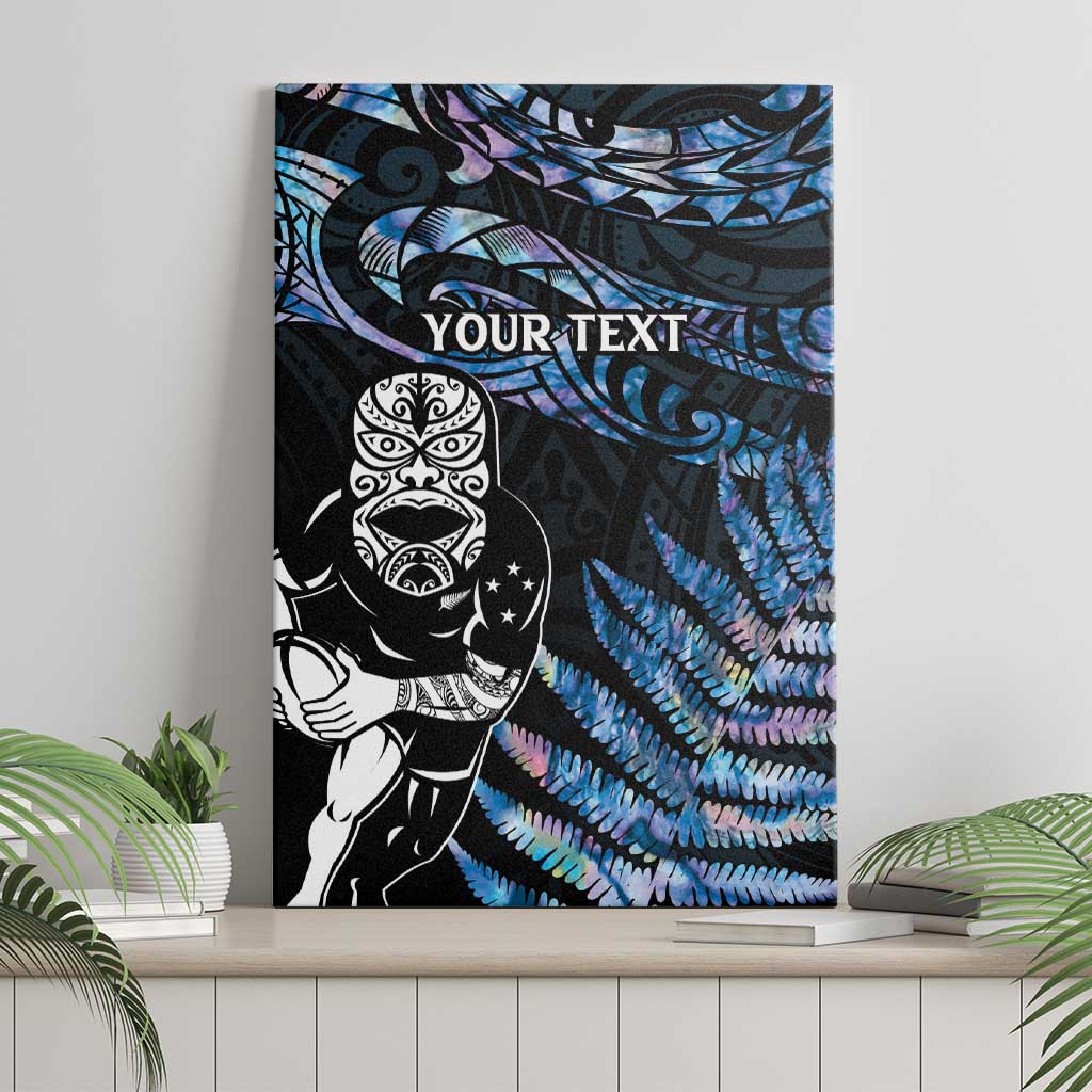 New Zealand Maori Rugby Personalised Canvas Wall Art Ta Moko Silver Fern - Paua Blue LT7 - Polynesian Pride
