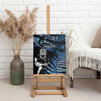 New Zealand Maori Rugby Personalised Canvas Wall Art Ta Moko Silver Fern - Paua Blue LT7 - Polynesian Pride