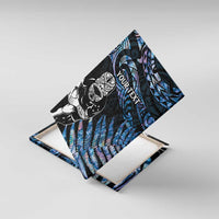 New Zealand Maori Rugby Personalised Canvas Wall Art Ta Moko Silver Fern - Paua Blue LT7 With Frame Blue - Polynesian Pride