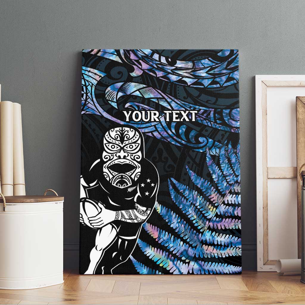 New Zealand Maori Rugby Personalised Canvas Wall Art Ta Moko Silver Fern - Paua Blue LT7 - Polynesian Pride