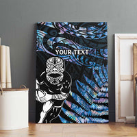 New Zealand Maori Rugby Personalised Canvas Wall Art Ta Moko Silver Fern - Paua Blue LT7 - Polynesian Pride