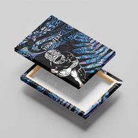 New Zealand Maori Rugby Personalised Canvas Wall Art Ta Moko Silver Fern - Paua Blue LT7 - Polynesian Pride