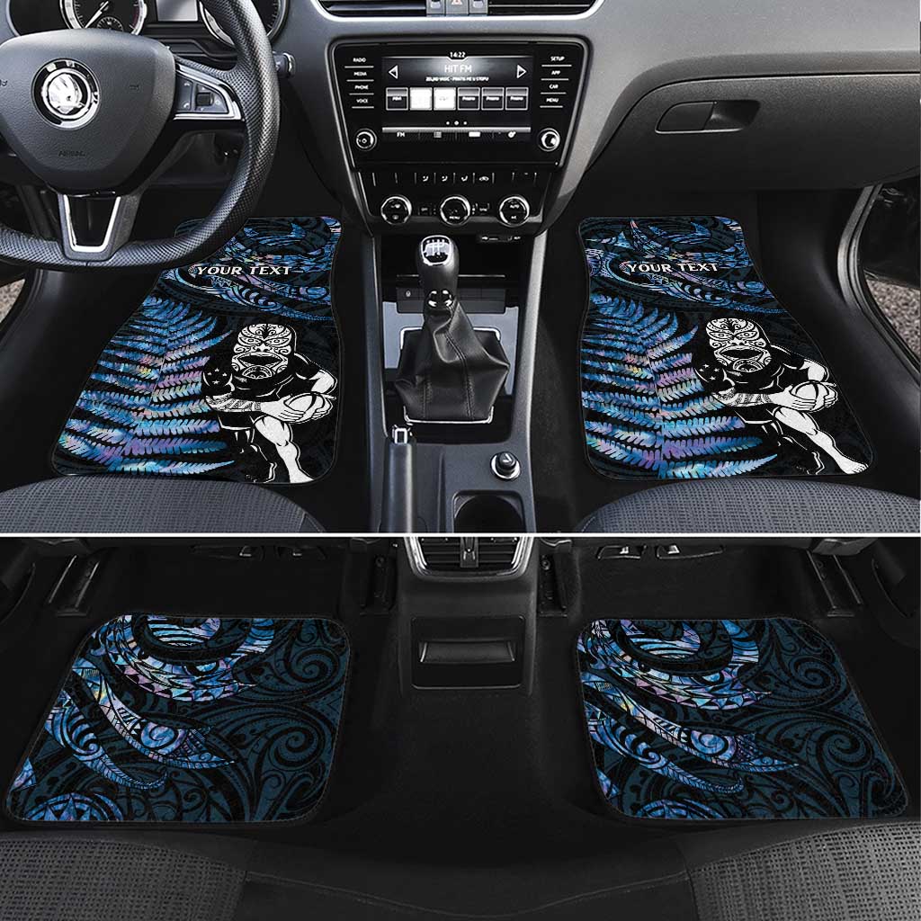 New Zealand Maori Rugby Personalised Car Mats Ta Moko Silver Fern - Paua Blue LT7 Set 4pcs Blue - Polynesian Pride