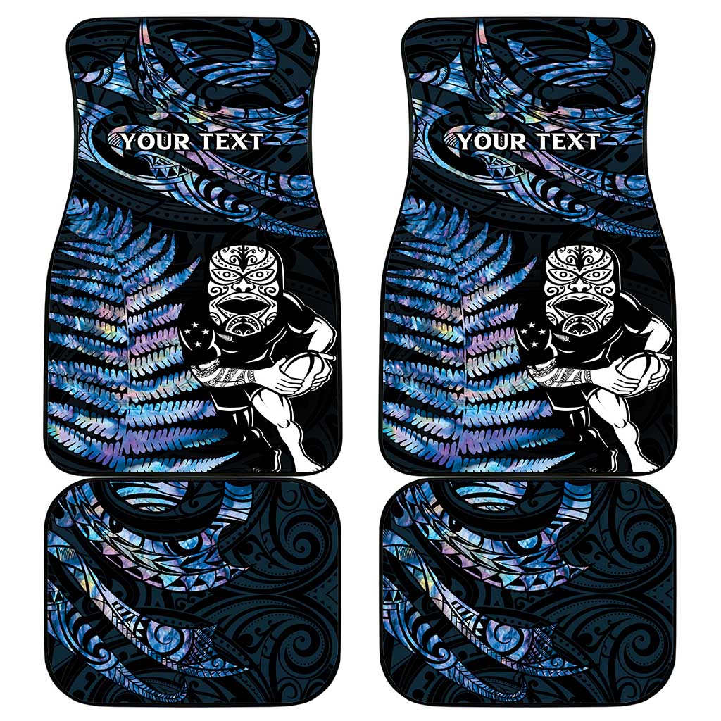 New Zealand Maori Rugby Personalised Car Mats Ta Moko Silver Fern - Paua Blue LT7 - Polynesian Pride