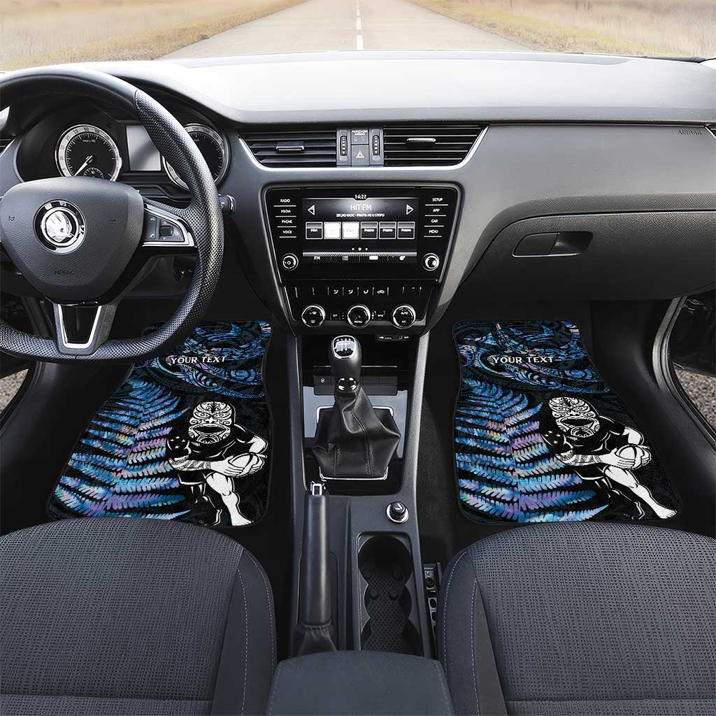 New Zealand Maori Rugby Personalised Car Mats Ta Moko Silver Fern - Paua Blue LT7 Set 2pcs - Front Blue - Polynesian Pride