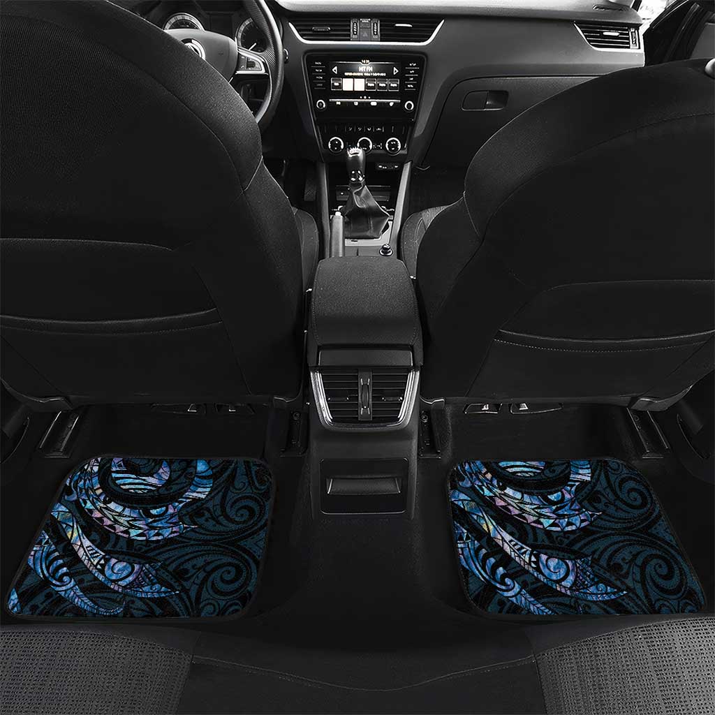 New Zealand Maori Rugby Personalised Car Mats Ta Moko Silver Fern - Paua Blue LT7 Set 2pcs - Back Blue - Polynesian Pride