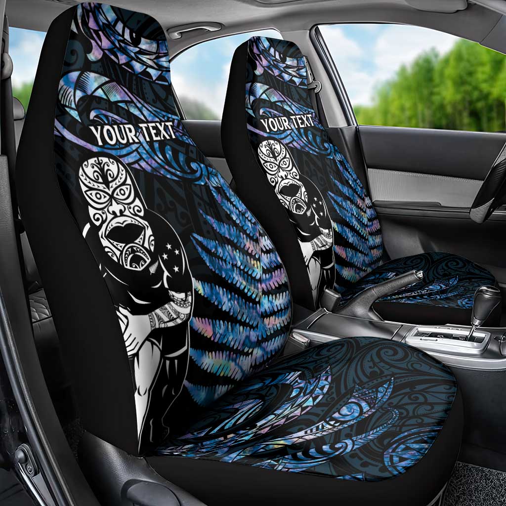 New Zealand Maori Rugby Personalised Car Seat Cover Ta Moko Silver Fern - Paua Blue LT7 - Polynesian Pride