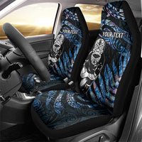 New Zealand Maori Rugby Personalised Car Seat Cover Ta Moko Silver Fern - Paua Blue LT7 - Polynesian Pride